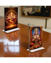 Lord Ganesh & Sri Hanuman Acrylic T-Style Photo Stand - 9x11 Inches, Compact and Stylish Spiritual Display, easily change 2 photos (Pack of 1)