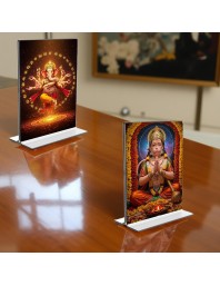 Lord Ganesh & Sri Hanuman Acrylic T-Style Photo Stand - 9x11 Inches, Compact and Stylish Spiritual Display, easily change 2 photos (Pack of 1)