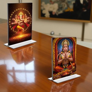 Lord Ganesh & Sri Hanuman Acrylic T-Style Photo Stand - 5x7 Inches, Compact and Stylish Spiritual Display, easily change 2 photos (Pack of 1) Lord Ganesh & Sri Hanuman Acrylic T-Style Photo Stand - 5x7 Inches, Compact and Stylish Spiritual Display, easily change 2 photos (Pack of 1)