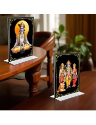 Sri Krishna & Ram Darbar Acrylic T-Style Photo Stand - 11x13 Inches, Compact and Stylish Spiritual Display, easily change 2 photos (Pack of 1)