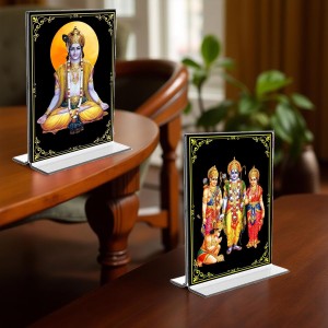 Sri Krishna & Ram Darbar Acrylic T-Style Photo Stand, Compact and Stylish Spiritual Display, easily change 2 photos (Pack of 1)