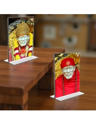 Sai Baba Acrylic T-Style Photo Stand - 7x9 Inches, Compact and Stylish Spiritual Display, easily change 2 photos (Pack of 1)