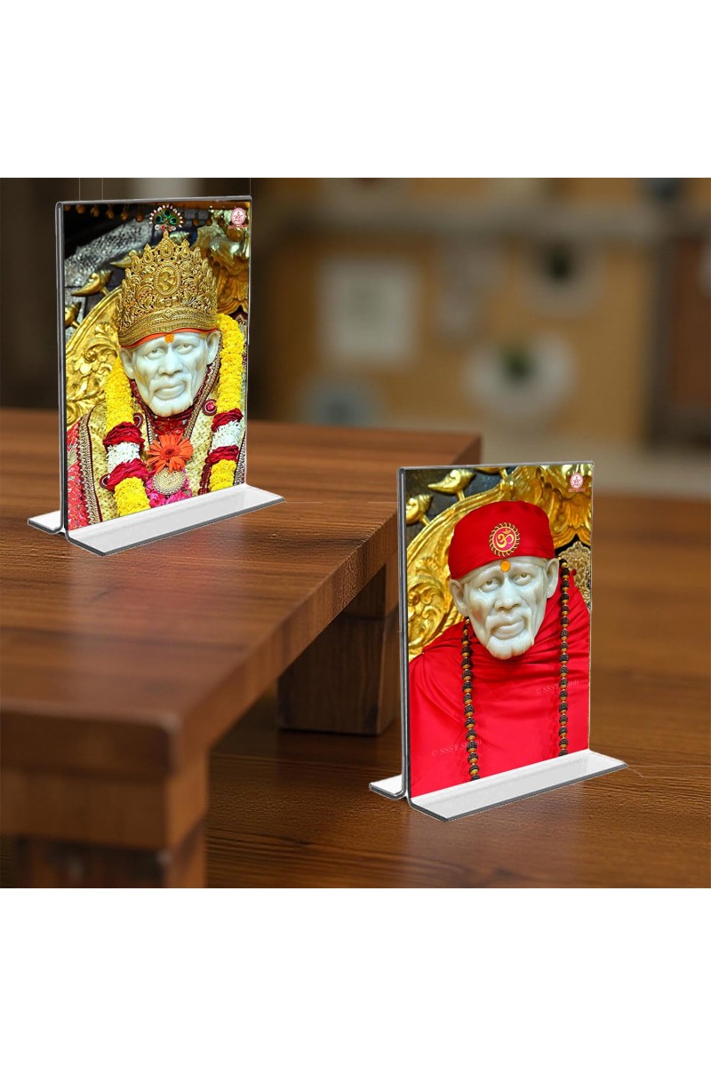 Sai Baba Acrylic T-Style Photo Stand - 7x9 Inches, Compact and Stylish Spiritual Display, easily change 2 photos (Pack of 1)