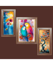 3-Pack Birds and flowers and butterflies painting Photo Frames - 2 Pieces 10x17 Inch & 1 Piece 14x17 Inch - Rustic Wall Art for Home & Office Decor - Botanical Wall Hanging for Living Room, Bedr