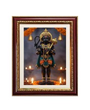 Lord Anjaneya swami Photo Frame - 10x14 Inches, Brown Wooden Frame for Home, Office & Temple Decoration