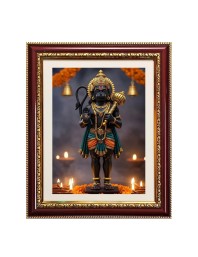 Lord Anjaneya swami Photo Frame - 14x18 Inches, Brown Wooden Frame for Home, Office & Temple Decoration