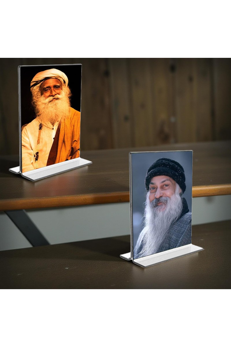 Sadhguru & Osho Acrylic T-Style Photo Stand, Compact and Stylish Spiritual Display, easily change 2 photos (Pack of 1)