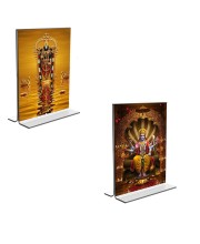 Car Desk/Table Top Lord Tirupati Balaji & Lord Vishnu Acrylic T-Style Photo Stand - 2.5x3.5 Inches, Compact and Stylish Spiritual Display, easily change 2 photos (Pack of 1)