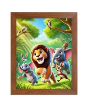 AI Funny Lion and elephant & birds Art Picture for Kids - 10x14 inches, Brown Color - Perfect Wall Decor for Children's Room