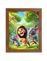 AI Funny Lion and elephant & birds Art Picture for Kids - 10x14 inches, Brown Color - Perfect Wall Decor for Children's Room