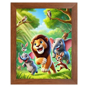 AI Funny Lion and elephant & birds Art Picture for Kids - 10x14 inches, Brown Color - Perfect Wall Decor for Children's Room