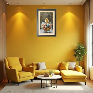 The cute baby chick is sitting under a bowl of eggs Photo Frame Funny Animal and Bird Cartoon Art, Black color, 19x23 Inch The cute baby chick is sitting under a bowl of eggs Photo Frame Funny Animal and Bird Cartoon Art, Black color, 19x23 Inch