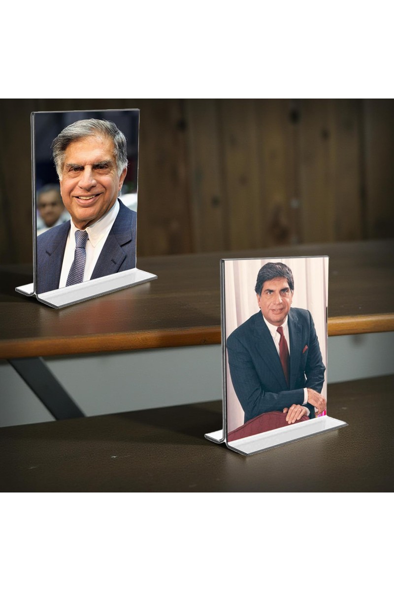 Sri Ratan Tata Acrylic T-Style Photo Stand, Compact and Stylish Spiritual Display, easily change 2 photos (Pack of 1)