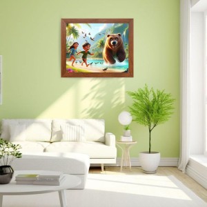 AI Funny Polar bear with kid Art Picture for Kids - 10x14 inches, Brown Color - Perfect Wall Decor for Children's Room