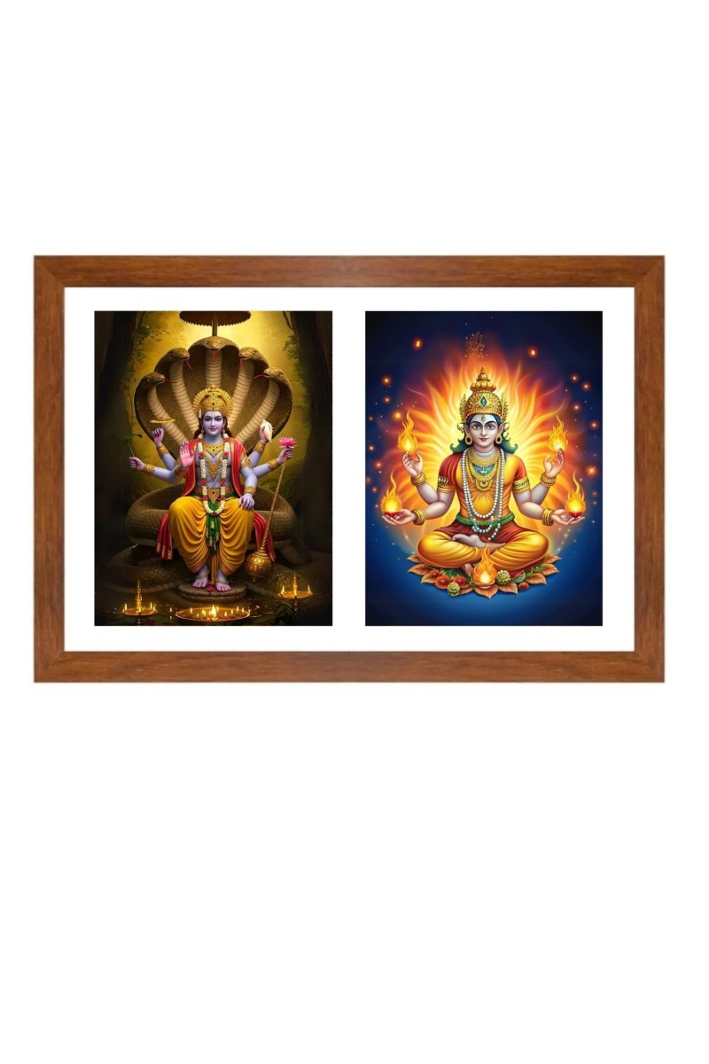Lord vishnu and agni Photo Frame - 15x19Inches - Spiritual Artwork for Home Decor, Puja Room and Office Decoration
