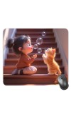 Customized Carton Girl and Cat Picture Sublimation Mouse Pad | 8 X 7.5 Inch | Smooth Cloth Surface | Non-Slip Rubber Base | Personalized Mousepad for Laptop & Desktop (F16980)