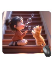 Customized Carton Girl and Cat Picture Sublimation Mouse Pad | 8 X 7.5 Inch | Smooth Cloth Surface | Non-Slip Rubber Base | Personalized Mousepad for Laptop & Desktop (F16980)