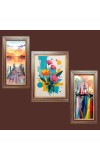 3-Pack Stunning flower painting Photo Frames - 2 Pieces 8x15 Inch & 1 Piece 12x15 Inch - Rustic Wall Art for Home & Office Decor - Botanical Wall Hanging for Living Room, Bedroom, or Workspace