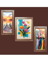 3-Pack Stunning flower painting Photo Frames - 2 Pieces 8x15 Inch & 1 Piece 12x15 Inch - Rustic Wall Art for Home & Office Decor - Botanical Wall Hanging for Living Room, Bedroom, or Workspace