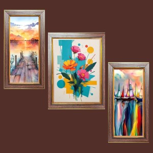 3-Pack Stunning flower painting Photo Frames - 2 Pieces 8x15 Inch & 1 Piece 12x15 Inch - Rustic Wall Art for Home & Office Decor - Botanical Wall Hanging for Living Room, Bedroom, or Workspace