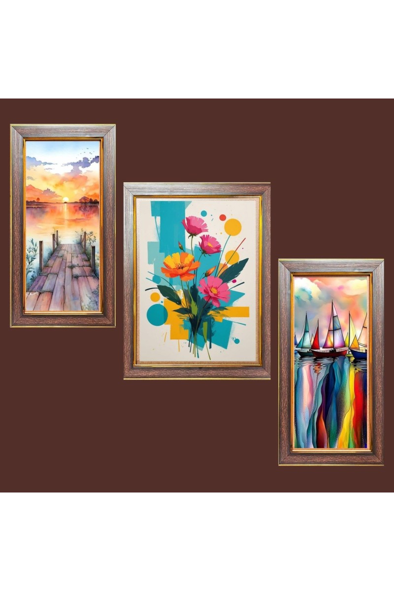 3-Pack Stunning flower painting Photo Frames - 2 Pieces 8x15 Inch & 1 Piece 12x15 Inch - Rustic Wall Art for Home & Office Decor - Botanical Wall Hanging for Living Room, Bedroom, or Workspace