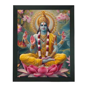 Hitech Sales Lord Vishnu Polystyrene Photo Frame for Pooja Room, Temple Decor, Home Decoration and Gifting (Wall and Tabletop, Rectangular, Printed Photo, 7.12 x 9.12 inches Frame, Black)