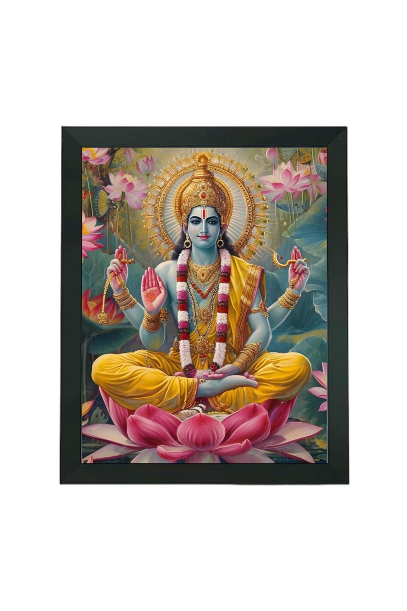 Hitech Sales Lord Vishnu Polystyrene Photo Frame for Pooja Room, Temple Decor, Home Decoration and Gifting (Wall and Tabletop, Rectangular, Printed Photo, 7.12 x 9.12 inches Frame, Black)