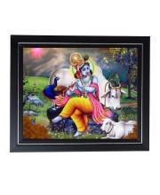Hitech Sales Sri Krishna Photo Frame for Pooja Room, Temple Decor, Home Decoration and Gift (Wall and Tabletop, Rectangular, Printed Photo, 12 x 14 inches Frame, Brown)