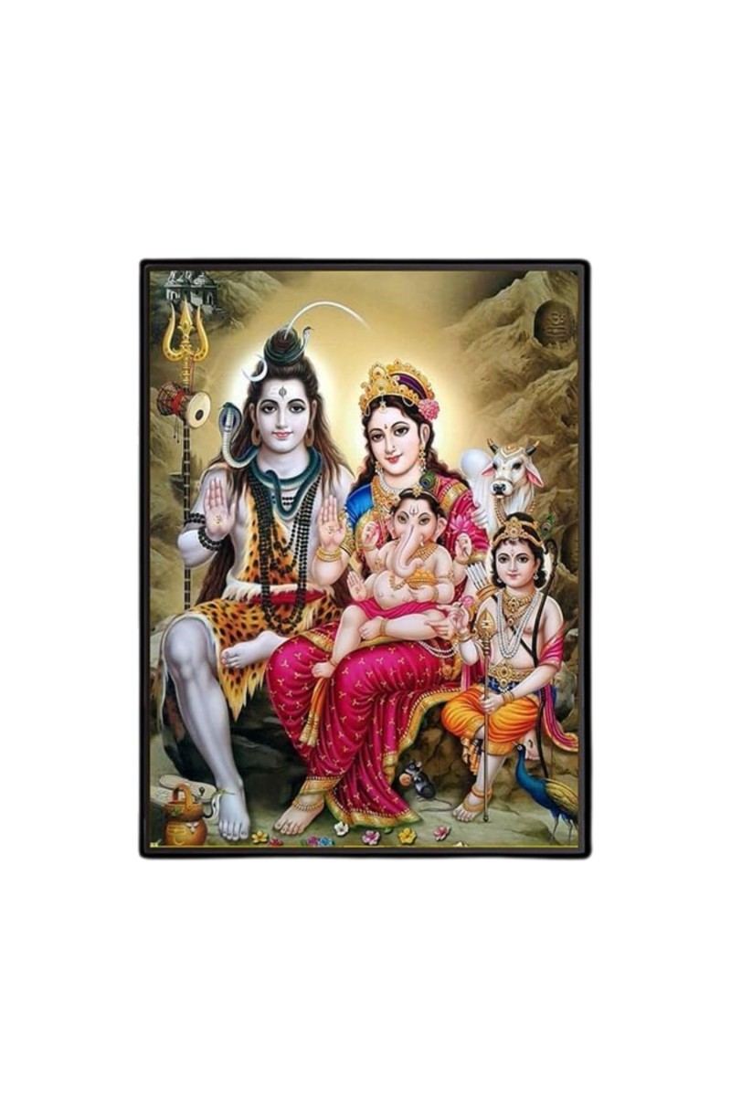 Lord Shiva Family Laminated Photo - 11x13 Inches, Divine Blessings for Home & Office and Temple Decoration
