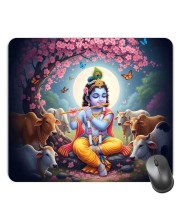 Customized Lord Krishna Picture Sublimation Mouse Pad | 8 X 7.5 Inch | Smooth Cloth Surface | Non-Slip Rubber Base | Personalized Mousepad for Laptop & Desktop (F17132)