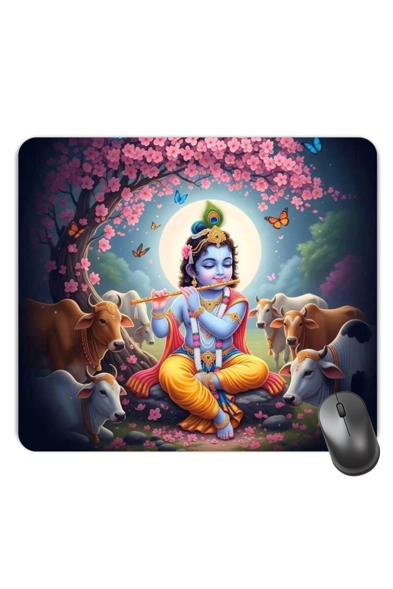 Customized Lord Krishna Picture Sublimation Mouse Pad | 8 X 7.5 Inch | Smooth Cloth Surface | Non-Slip Rubber Base | Personalized Mousepad for Laptop & Desktop (F17132)