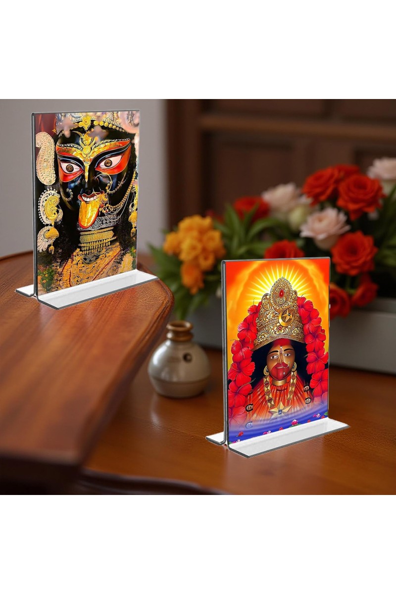 Debi Kali Acrylic T-Style Photo Stand - 5x7 Inches, Compact and Stylish Spiritual Display, easily change 2 photos (Pack of 1)