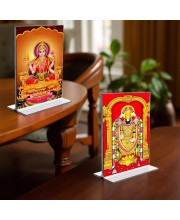 Debi Lakshmi & Lord Tirupati Balaji Acrylic T-Style Photo Stand - 11x13 Inches, Compact and Stylish Spiritual Display, easily change 2 photos (Pack of 1)