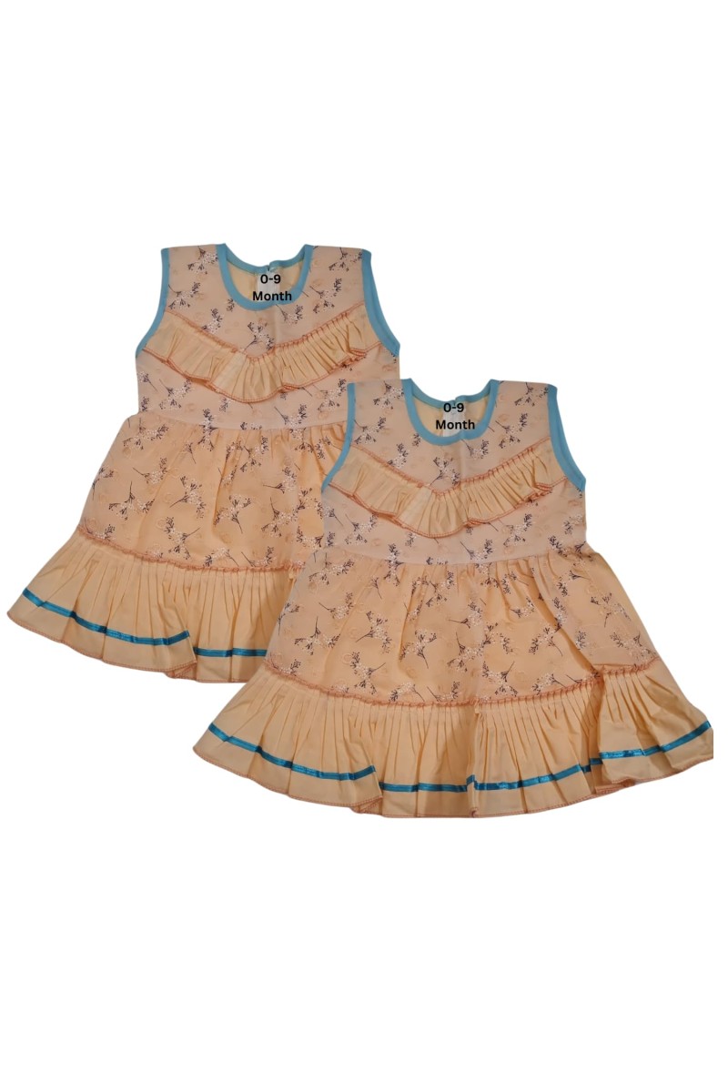 Cotton Sleeveless Baby Girl Frock for 0-9 Months – Soft & Comfortable Dress for Newborns & Infants (2, Peach)