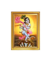 Bal Krishna Dancing On Kaliya Naag Photo Frame - 10x14 Inches, Brown Wooden Frame for Home, Office & Temple Decoration