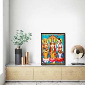 Brahma Vishnu & Shiva Laminated Photo - 9x11 Inches, Divine Blessings for Home & Office and Temple Decoration