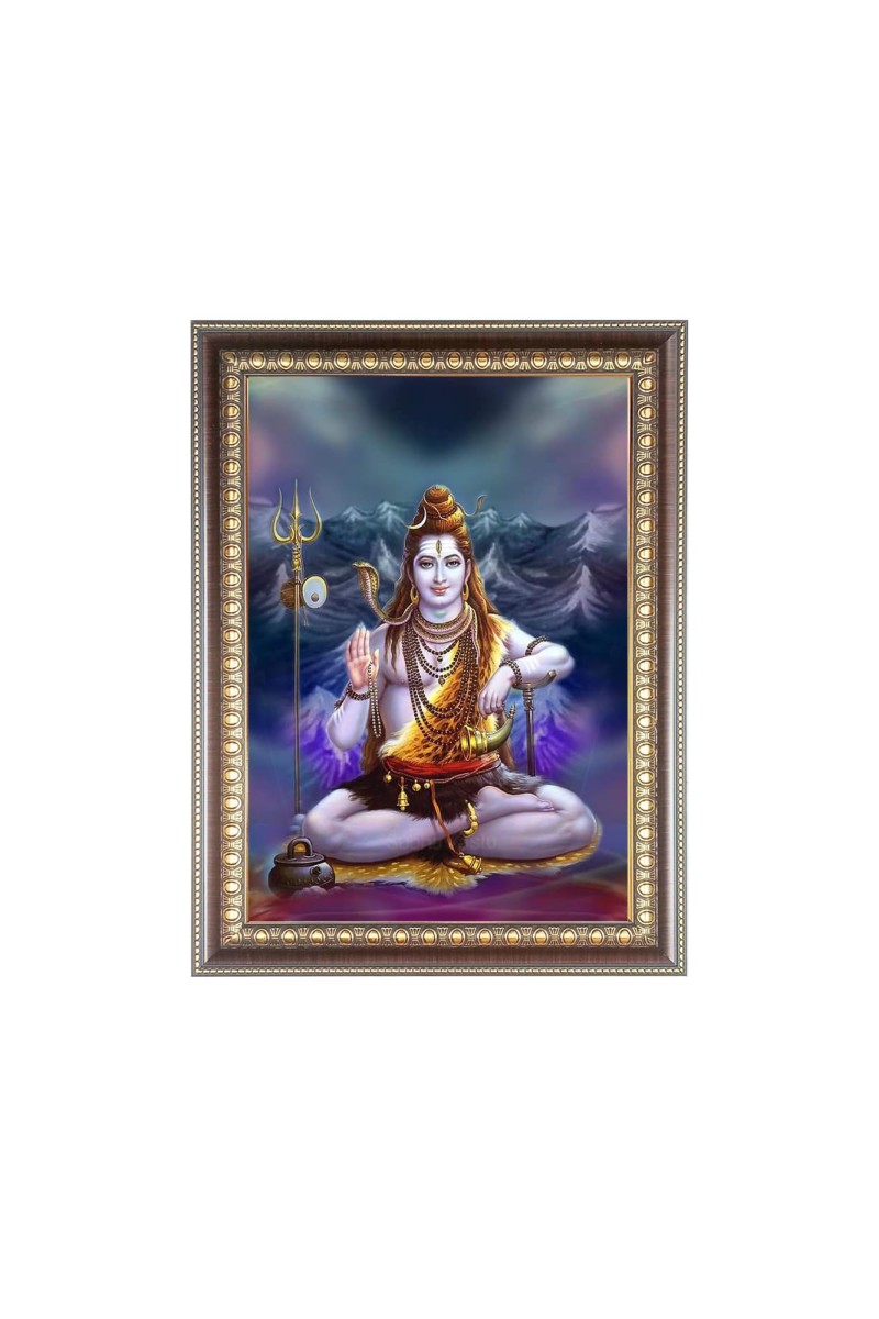 Lord Shiva Photo Frame - 12x16 Inches, Brown Wooden Frame for Home, Office & Temple Decoration