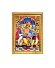 Lord Narasimha Photo Frame - 10x14 Inches, Brown Wooden Frame for Home, Office & Temple Decoration