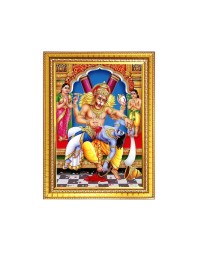 Lord Narasimha Photo Frame - 18x22 Inches, Brown Wooden Frame for Home, Office & Temple Decoration