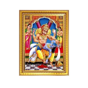 Lord Narasimha Photo Frame - 18x22 Inches, Brown Wooden Frame for Home, Office & Temple Decoration