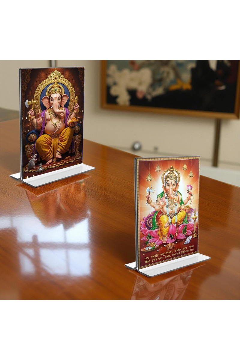Lord Ganesh Acrylic T-Style Photo Stand - 11x13 Inches, Compact and Stylish Spiritual Display, easily change 2 photos (Pack of 1)