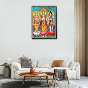 Brahma Vishnu & Shiva Laminated Photo - 9x11 Inches, Divine Blessings for Home & Office and Temple Decoration