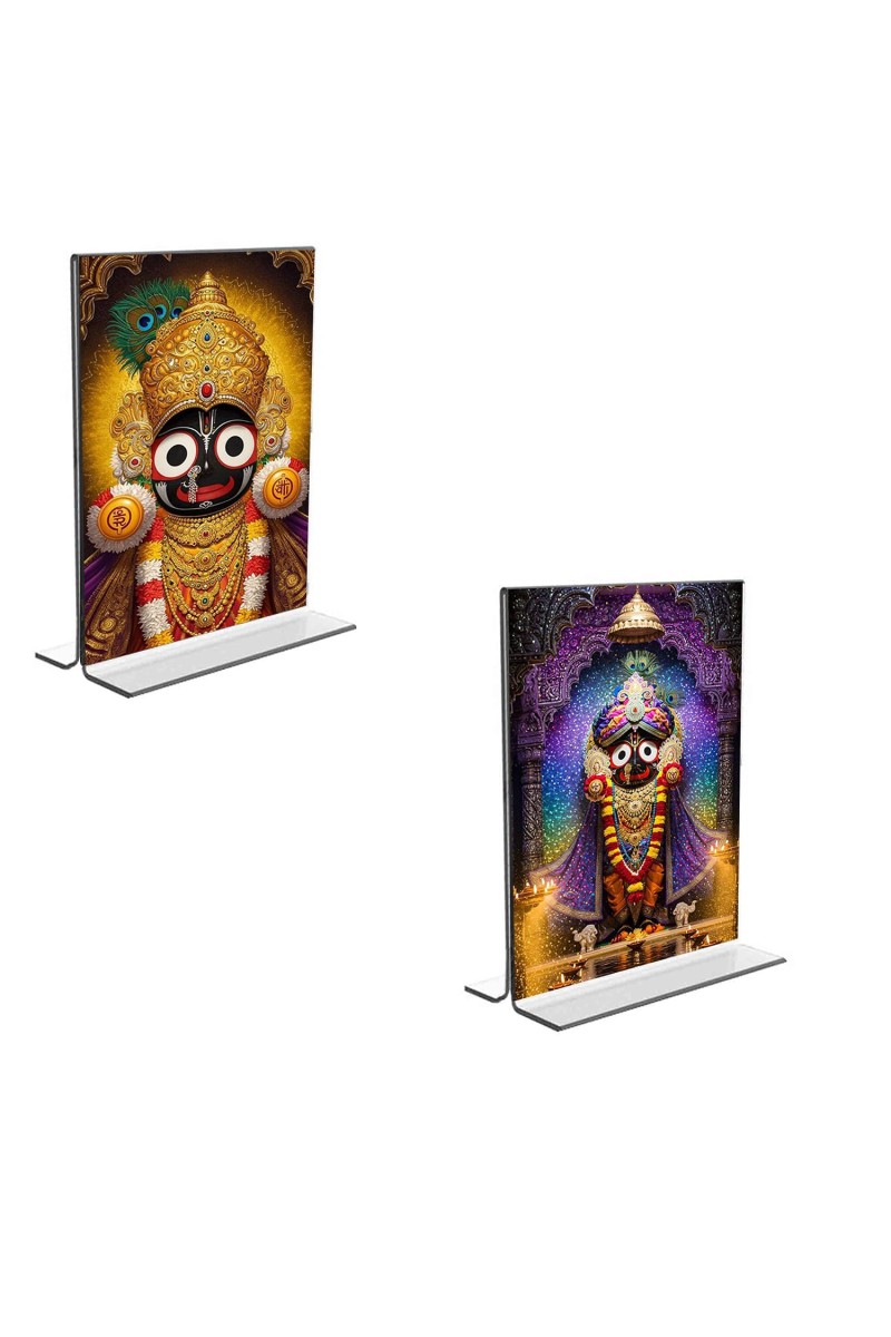 Car Desk/Table Top Lord Jagannath Acrylic T-Style Photo Stand - 2.5x3.5 Inches, Compact and Stylish Spiritual Display, easily change 2 photos (Pack of 1)