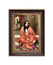 HiTechMart Ma Anandamayi Devi Photo Frame – Ornate Brown & Gold Wooden Frame | Spiritual Photo Frame for Home Temple, Meditation Room, or Office | Hindu God Picture for Devotional Decor (5x7 Inch)