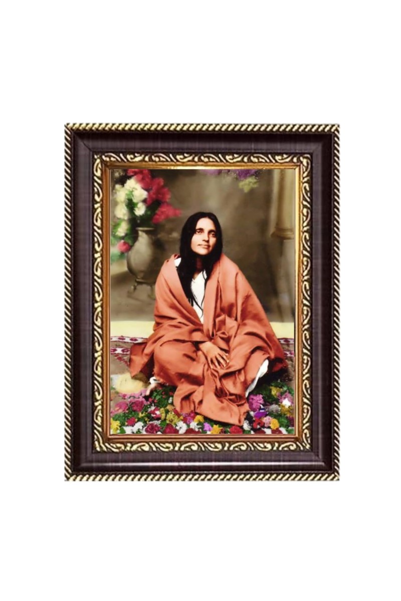 HiTechMart Ma Anandamayi Devi Photo Frame – Ornate Brown & Gold Wooden Frame | Spiritual Photo Frame for Home Temple, Meditation Room, or Office | Hindu God Picture for Devotional Decor (5x7 Inch)