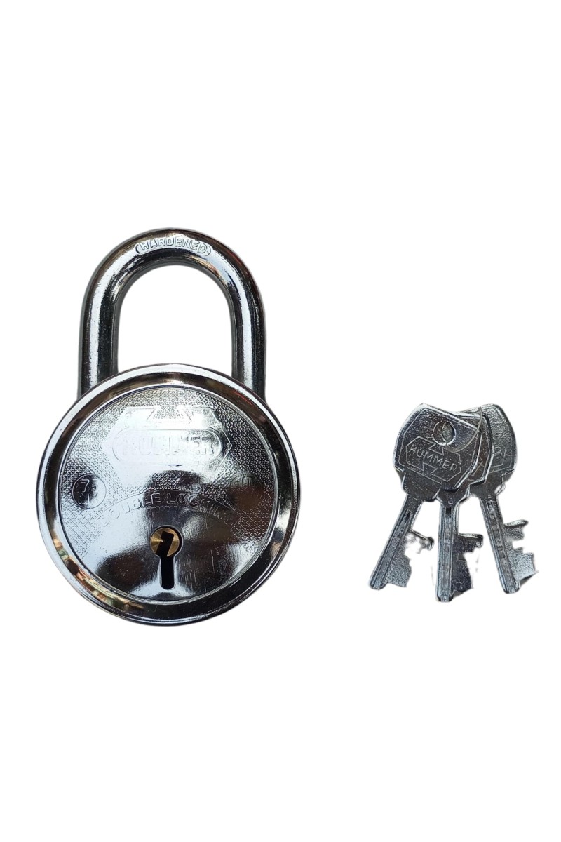 Hi Tech Sales New Round Lock (HUNHAR) | Steel Body | Iron Liver | Double Locking | 3 Silver Keys | 1 Lock | Made in India
