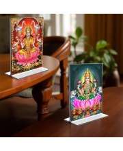 Debi Lakshmi Acrylic T-Style Photo Stand - 5x7 Inches, Compact and Stylish Spiritual Display, easily change 2 photos (Pack of 1)