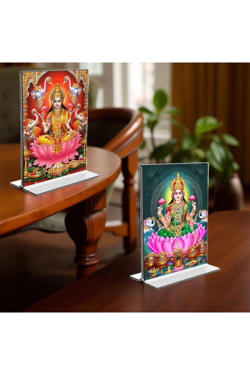 Debi Lakshmi Acrylic T-Style Photo Stand, Compact and Stylish Spiritual Display, easily change 2 photos (Pack of 1)