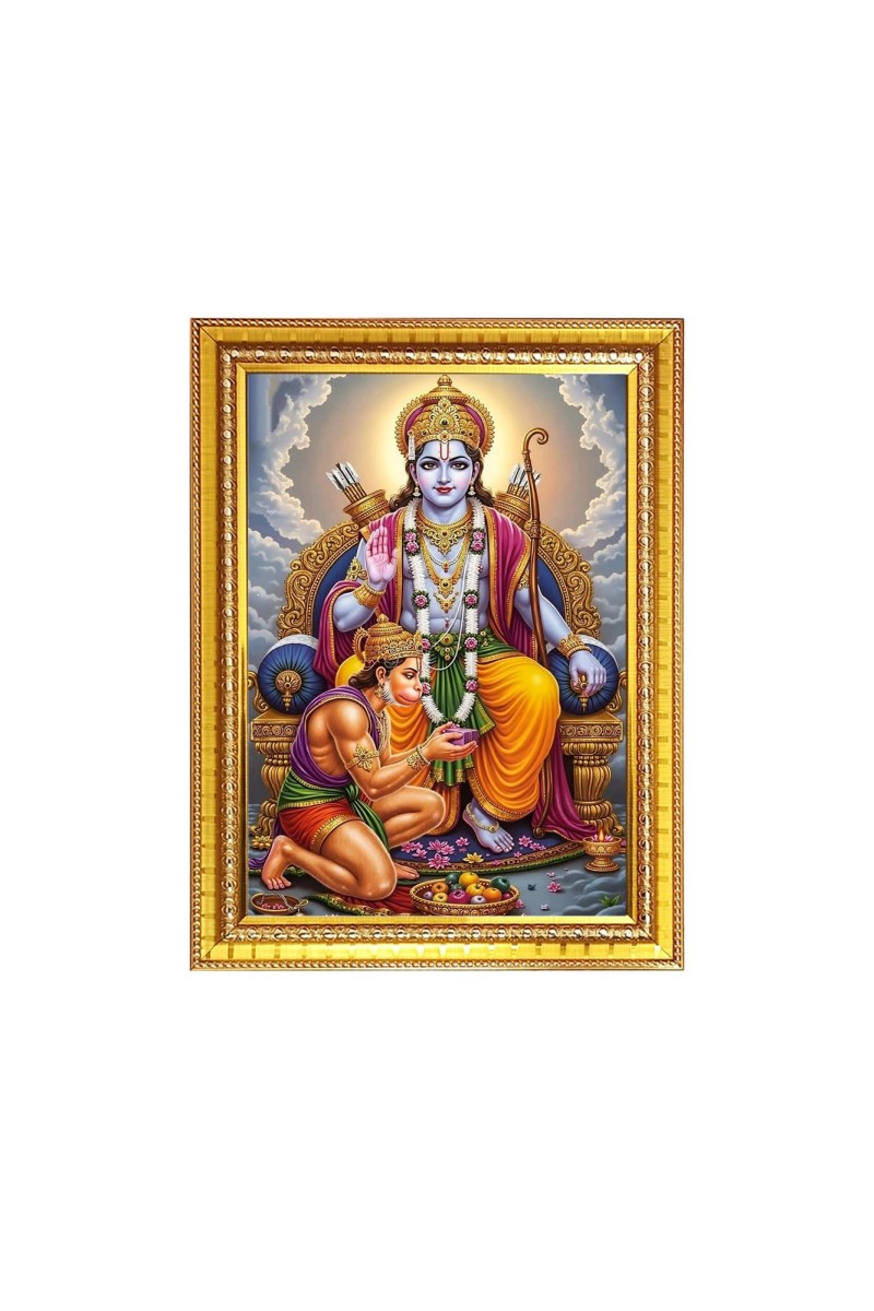 Lord Rama With Lord Hanuman ji Photo Frame - 10x14 Inches, Brown Wooden Frame for Home, Office & Temple Decoration