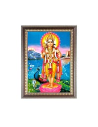 Lord Kartikeya Photo Frame - 12x16 Inches, Brown Wooden Frame for Home, Office & Temple Decoration